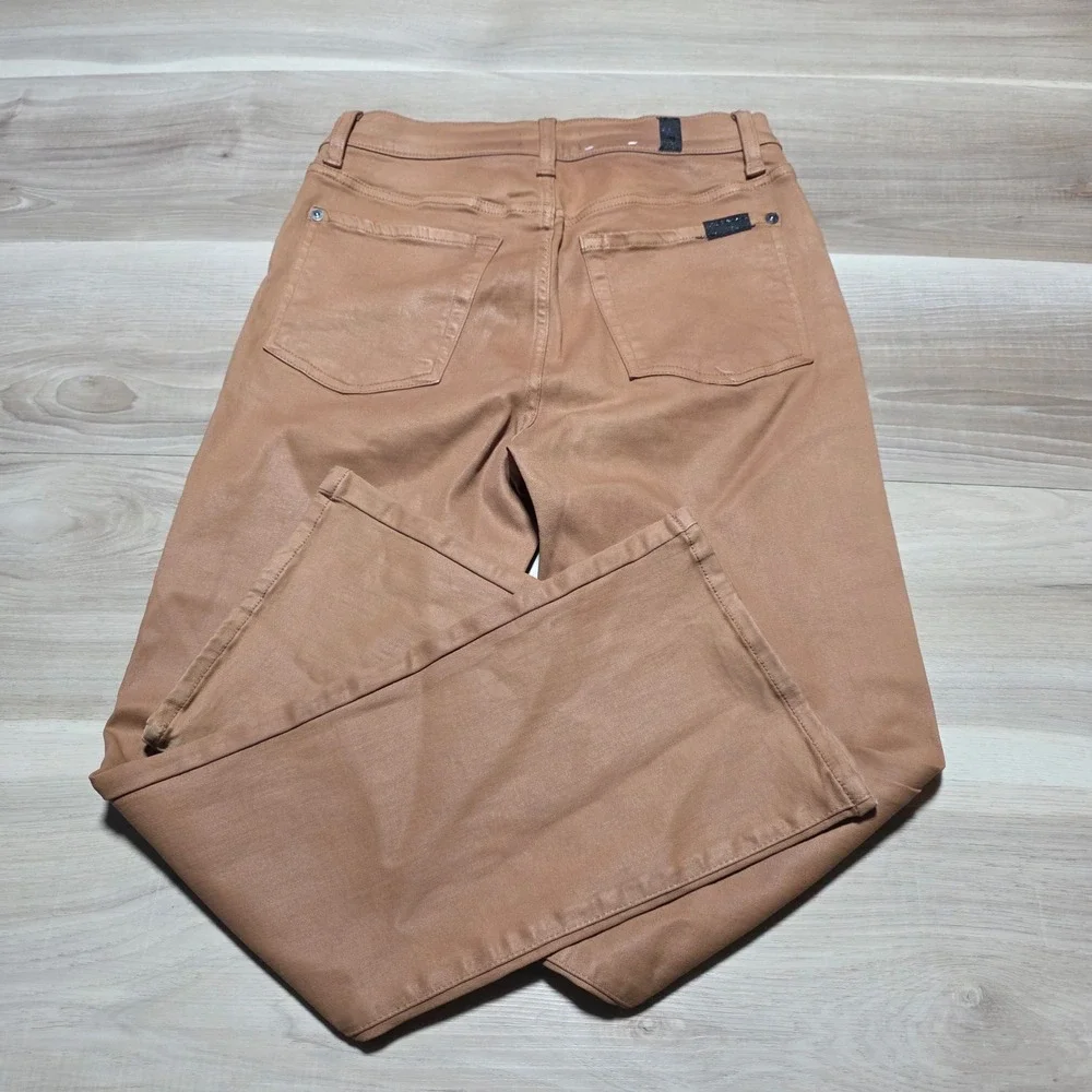 7 For All‎ Mankind Flare Jeans Womens 27 Camel Tan Coated High Rise Denim Pants